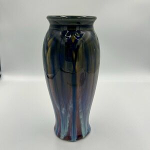 Vintage Signed Bill Campbell Studio Pottery Vase Blue Glaze 9" H